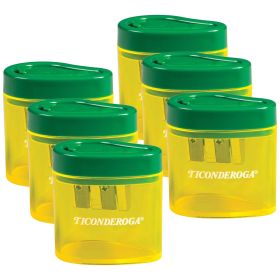 Ticonderoga Two Hole Pencil Sharpener, Green/Yellow, Pack of 6