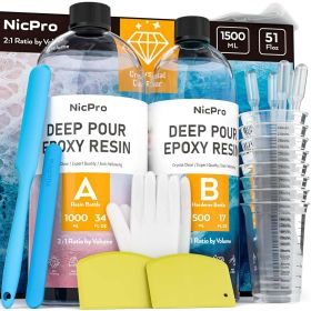 Nicpro 51oz Deep Pour Epoxy Resin Kit, 2 to 4 Inch Depth Clear Epoxy Resin 2:1 for Craft River Tables, Wood Filler, Bar Top, Coating, Casting