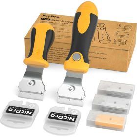 Nicpro 2 Pcs Muti-Purpose Razor Blades Scraper Set with 20 Blades Industrial, Adjustable Handle, Cleaning Glass Window Wall Paint
