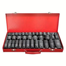 35-Piece 1/2in Professional Pneumatic Socket Set - Comprehensive Auto Repair Toolkit with Long & Short Sockets, Air Cannon, Hex Extensions