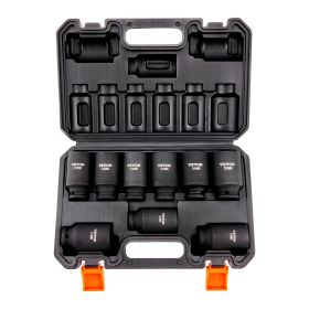VEVOR 1/2" Drive Impact Socket Set, 9 Piece Deep Socket Set Metric 29-38mm, 6 Point Cr-Mo Alloy Steel for Auto Repair, Easy-to-Read Size Markings