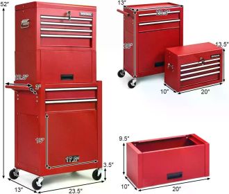 Goplus Tool Chest, 5-Drawer Rolling Tool Storage Cabinet with Detachable Top Tool Box, Liner, Universal Lockable Wheels (Color: Red)