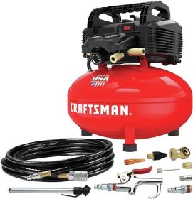 Craftsman Air Compressor, 6 Gallon, Pancake, Oil-Free (CMEC6150K) and Camco Blow Out Plug With Brass Quick Connect (36143) (Color: Air Compressor w  Ac)