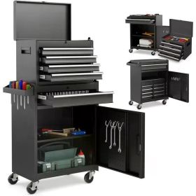 Goplus Tool Chest, 5-Drawer Rolling Tool Storage Cabinet with Detachable Top Tool Box, Liner, Universal Lockable Wheels (Color: Black)