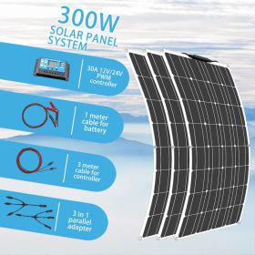 100 Watt Solar Panel 200w 300w 400w Flexible PET Photatic Monocrystalline Cell 12V 24V Battery Charger 1000w Home Solar Panel (Color: 300w solar system)